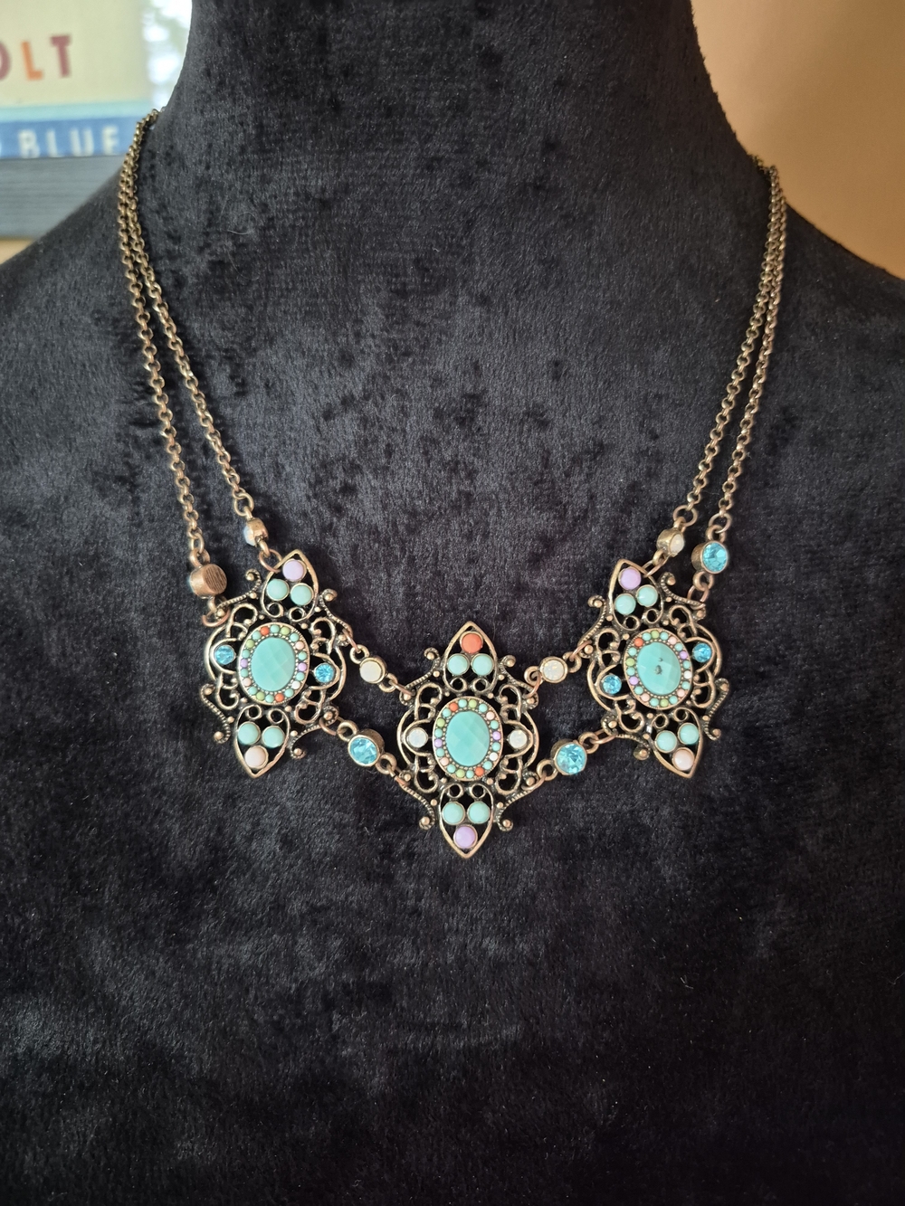 Turquoise Multi-Stone Filigree Statement Necklace